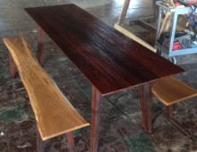 Redwood White Oak Table <br> <br>With Benches